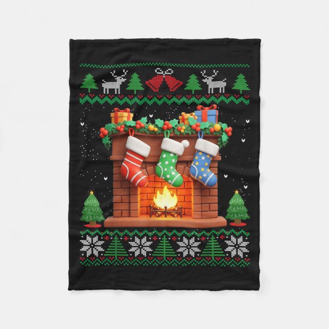 Couverture Polaire Christmas Fireplace Stockings Funny Ugly Christmas (Devant)