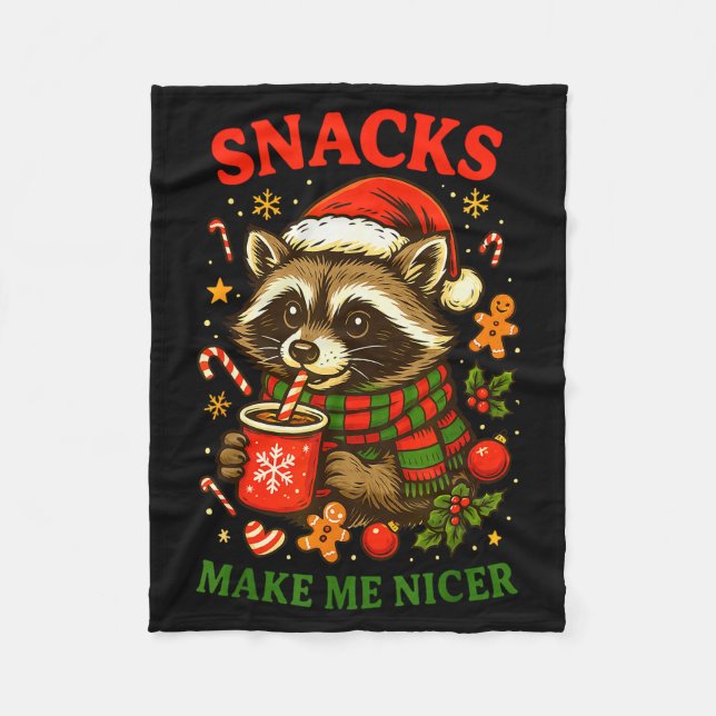 Couverture Polaire Christmas Funny Cute Feral Raccoon Snacks Make Me  (Devant)