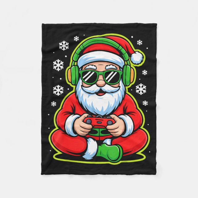 Couverture Polaire Christmas Gamer Boys Kids Santa Play Video Game  (Devant)