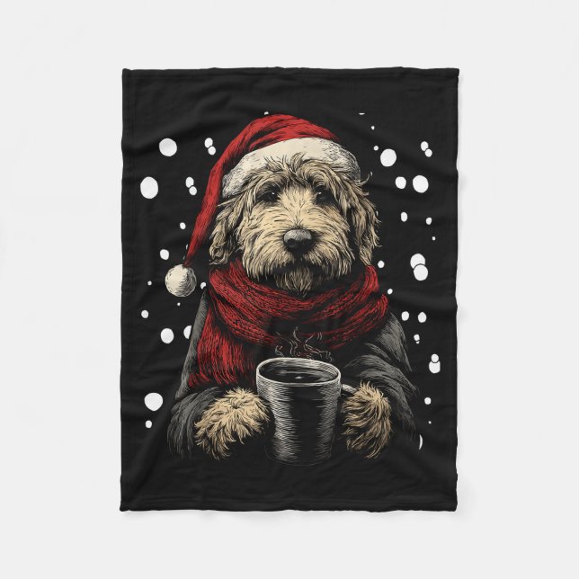 Couverture Polaire Christmas Goldendoodle Santa Hat Coffee Lover Funn (Devant)
