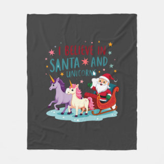 Couverture Polaire Christmas I Believe In Santa And Unicorns Funny Xm