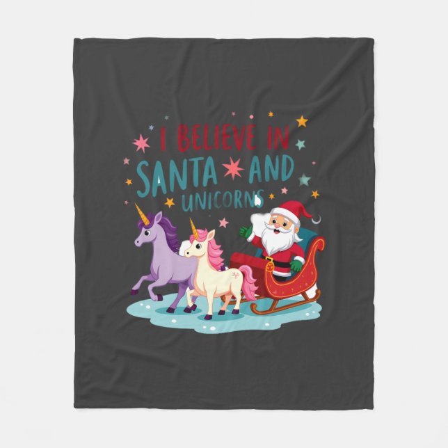 Couverture Polaire Christmas I Believe In Santa And Unicorns Funny Xm (Devant)