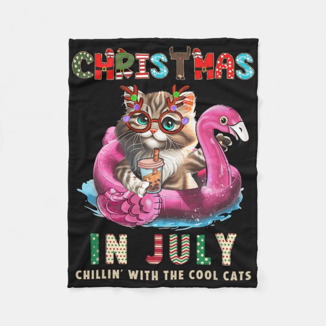 Couverture Polaire Christmas In July Chillin Cats Flamingo Float Meow (Devant)