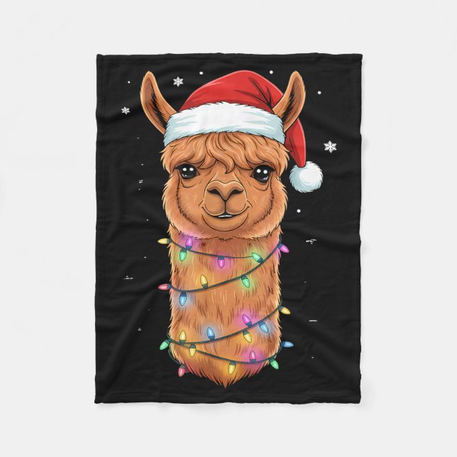 Couverture Polaire Christmas Lights Alpaca Santa Hat Llama Cute Xmas  (Devant)