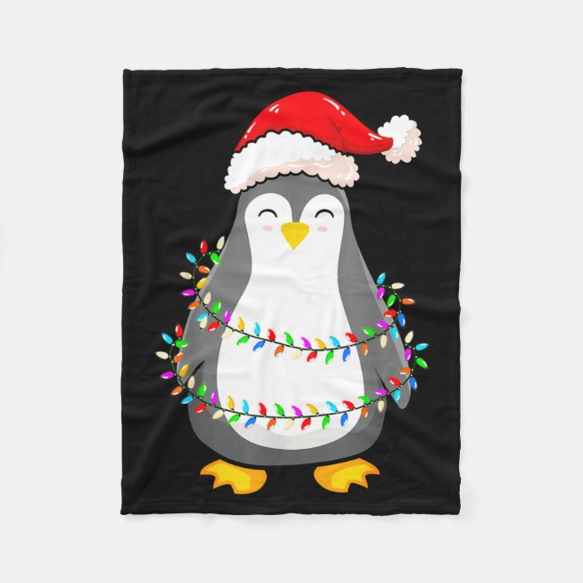 Couverture Polaire Christmas Lights Penguin Wearing Xmas Hat - Pengui (Devant)