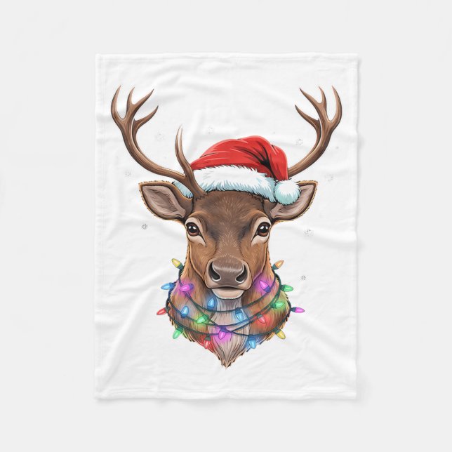 Couverture Polaire Christmas Lights Reindeer Santa Hat Cute Xmas Paja (Devant)