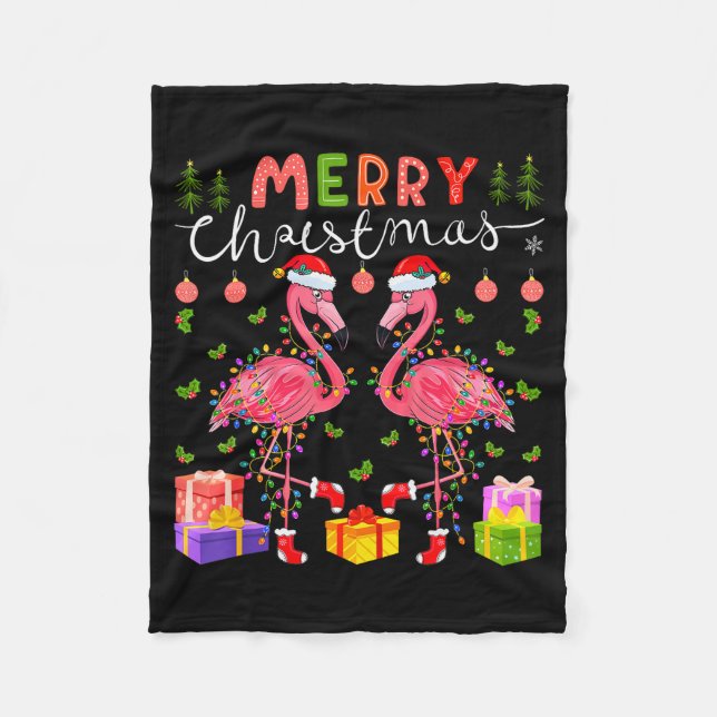 Couverture Polaire Christmas Lights Xmas Flamingo Lover Santa Hat Fla (Devant)