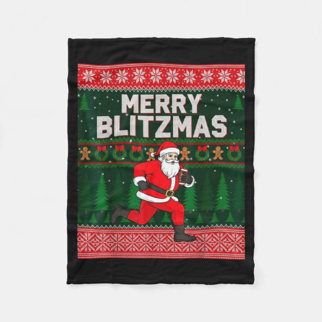 Couverture Polaire Christmas Merry Blitzmas Santa Football Ugly Sweat (Devant)