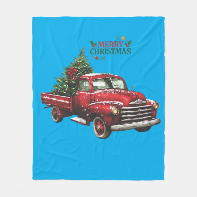 Couverture Polaire christmas, red, truck, vintage, (Devant)