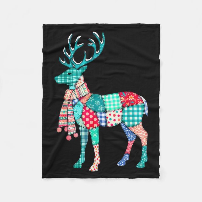 Couverture Polaire Christmas Reindeer Patchwork Reindeer Men Women Ki (Devant)