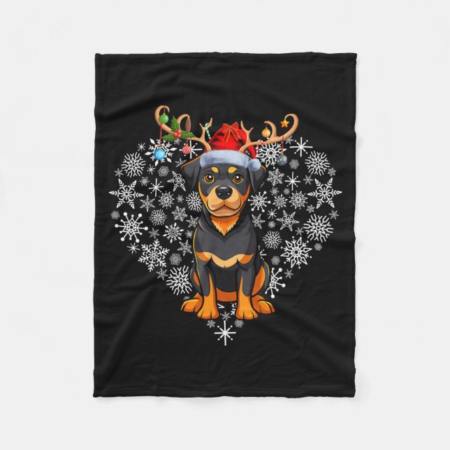 Couverture Polaire Christmas Reindeer Santa Hat Rottweiler Lovers Xma (Devant)