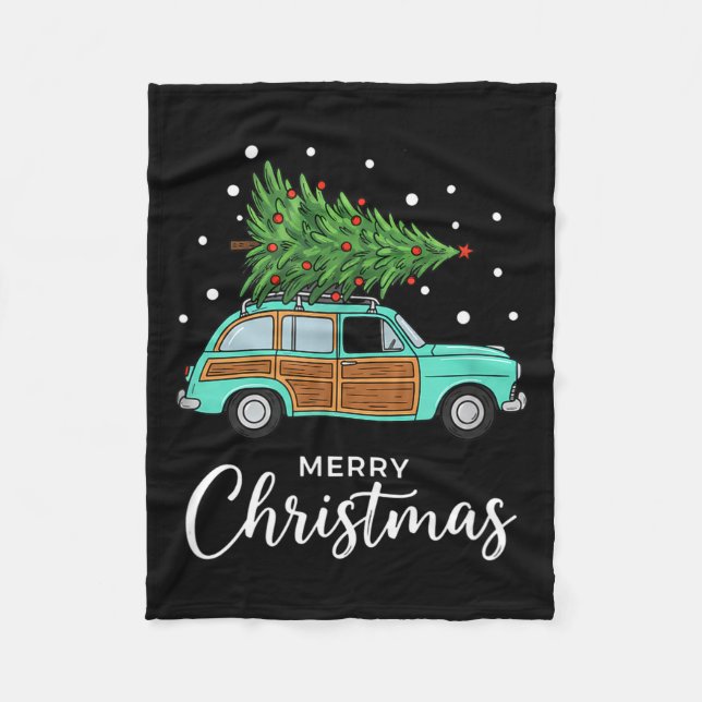 Couverture Polaire Christmas Retro Car With Christmas Tree - Merry Me (Devant)