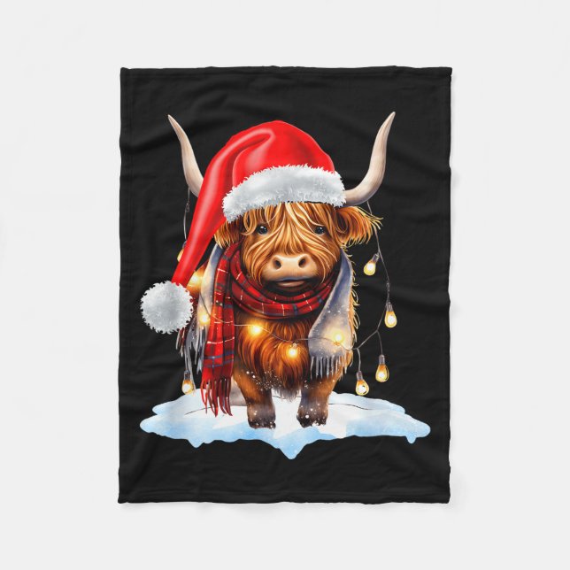 Couverture Polaire Christmas Scottish Highland Cow Wrapped In Christm (Devant)