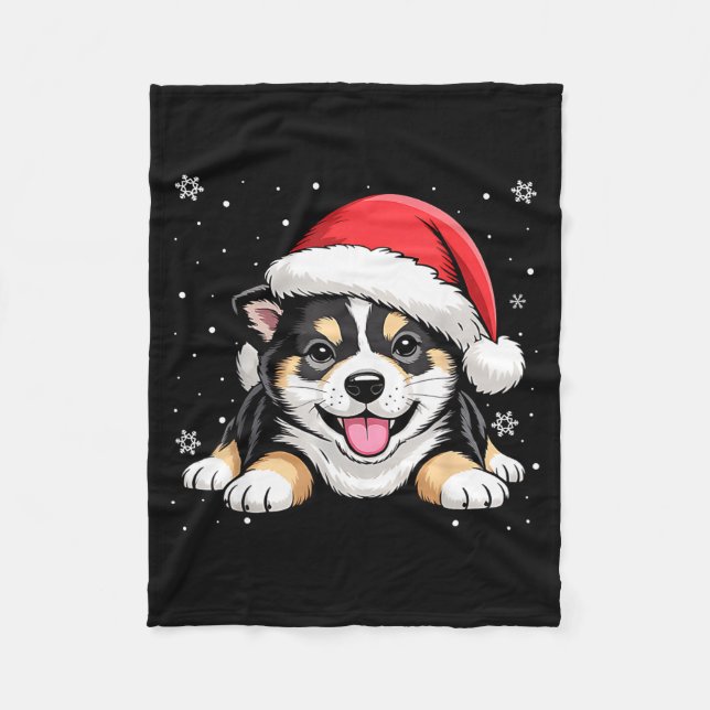 Couverture Polaire Christmas Shiba Inu Dog Wearing Santa Hat Pet Anim (Devant)