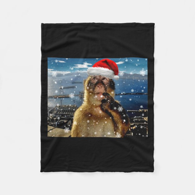 Couverture Polaire Christmas Thinking Monkey Meme Brainrot Xmas Gift  (Devant)