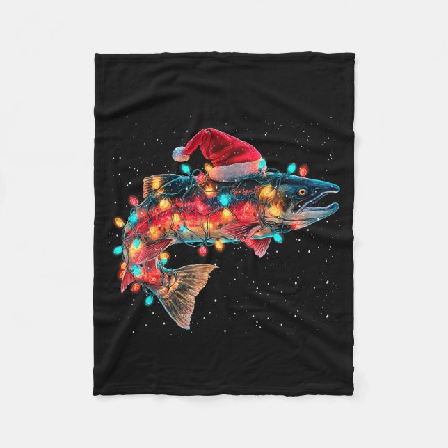 Couverture Polaire Christmas Trout Fish Funny Fishing Santa Hat Light (Devant)