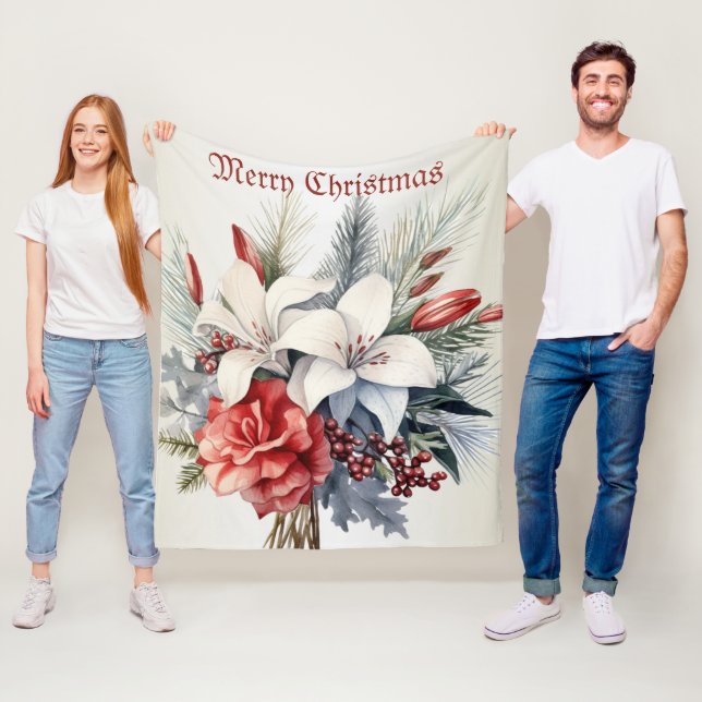 Couverture Polaire Christmas White Red Flowers Holidays Elegant (En situation)