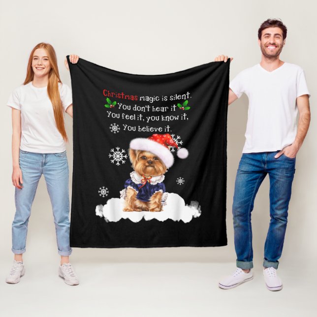 Couverture Polaire Christmas Yorkshire Terrier Funny Yorkie Puppy (En situation)