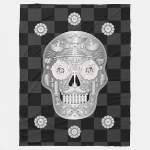 Couverture Polaire Chrome Calavera (Rose blanche) Blanche polaire
