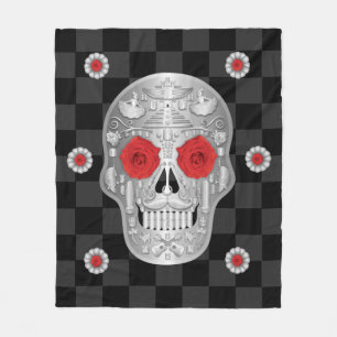 Couverture Polaire Chrome Calavera (Rose rouge) Blanche polaire