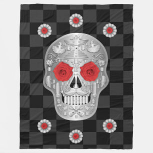Couverture Polaire Chrome Calavera (Rose rouge) Blanche polaire