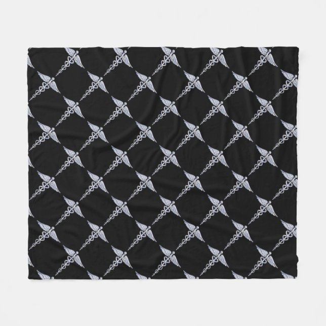 Couverture Polaire Chrome Comme Caduceus Symbole Médicale Décor noir (Devant (Horizontal))