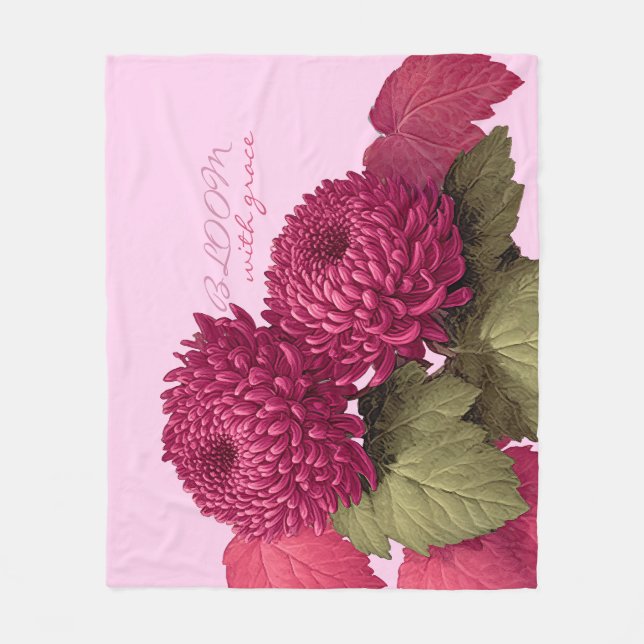 Couverture Polaire Chrysanthème Botanique Magenta Vintage (Devant)