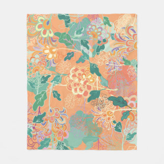 Couverture Polaire Chrysanthème chinois : motif orange floral.