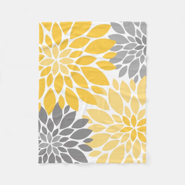 Couverture Polaire Chrysanthèmes jaunes et gris Motif floral (Devant)