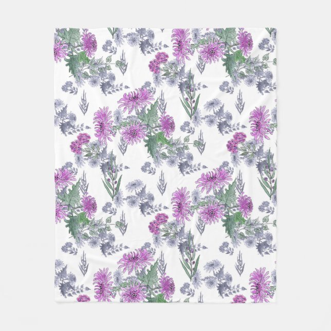 Couverture Polaire Chrysanthèmes lilas , aquarelle (Devant)
