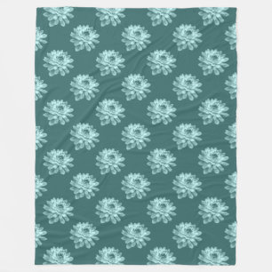 Couverture Polaire Chrysanthemum Motif - Moss Green Fleece Blanche