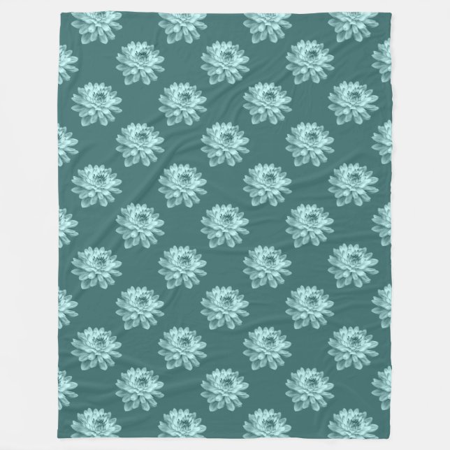 Couverture Polaire Chrysanthemum Motif - Moss Green Fleece Blanche (Devant)