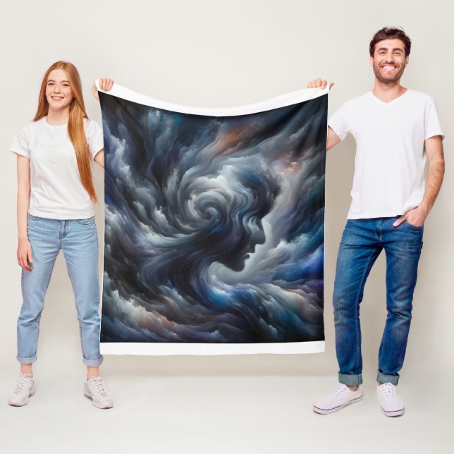 Couverture Polaire "Chuchotements de la tempête Visage abstrait dans  (En situation)