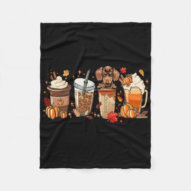 Couverture Polaire Chute Café Dachshund Chat Halloween tenue pour la  (Devant)