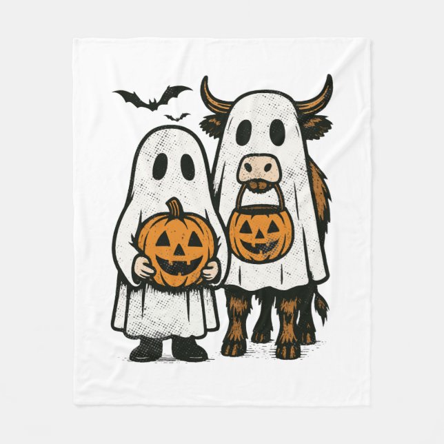 Couverture Polaire Chute Cute Vache Highland Ghost Halloween (Devant)
