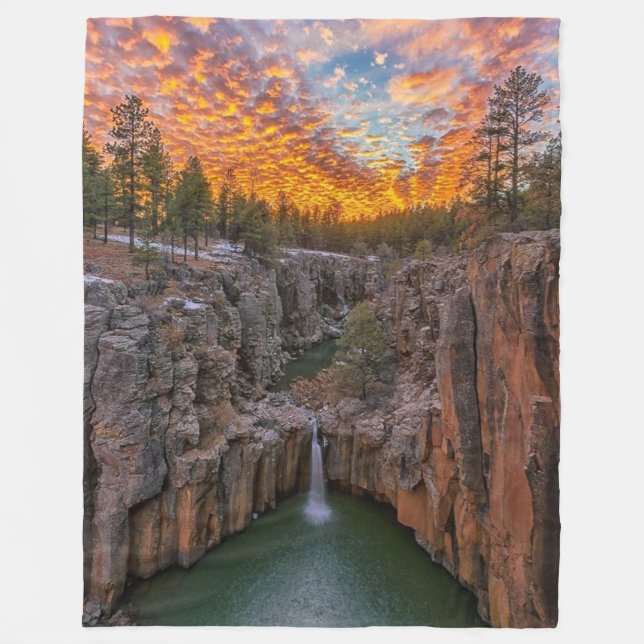 Couverture Polaire CHUTE D'EAU à SUNSET Fleece Blanche (Devant)