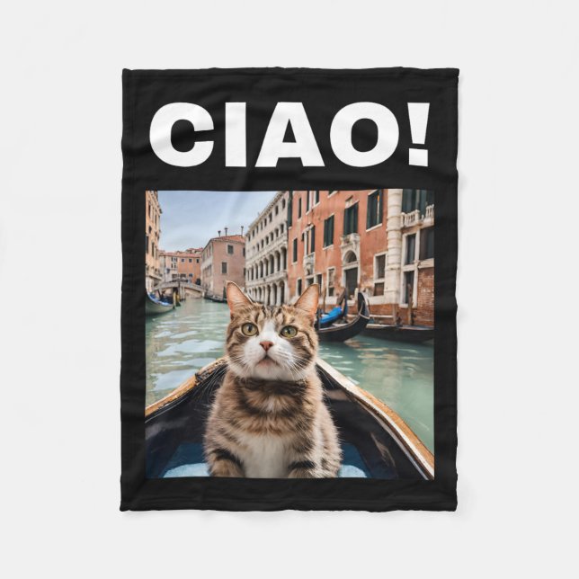 Couverture Polaire Ciao Chat Gondolier Drôle Sur Une Gondole Vénitien (Devant)
