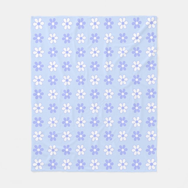 Couverture Polaire Ciel bleu et fleurs blanches sur fond bleu clair (Devant)