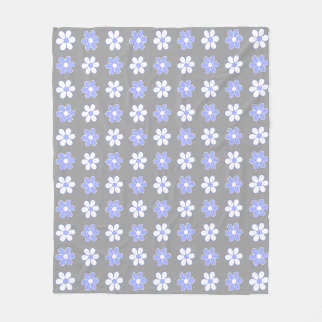 Couverture Polaire Ciel bleu et fleurs blanches sur gris argenté (Devant)
