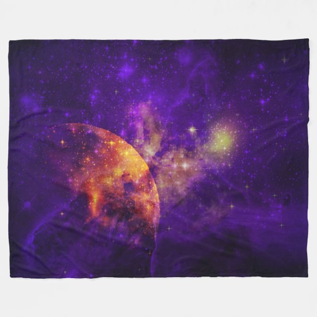 Couverture Polaire Ciel d'Améthyste, Planète d'Or sur Nebula Blanche  (Devant (Horizontal))