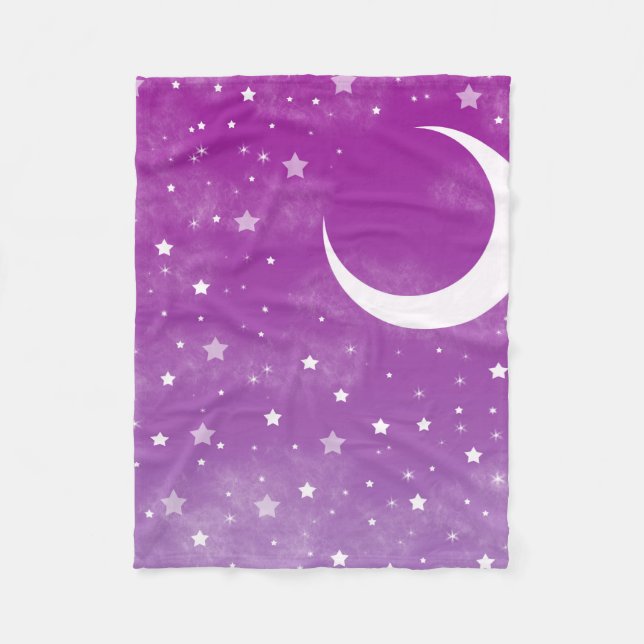 Couverture Polaire Ciel nocturne étoilé Lune violette et étoiles (Devant)