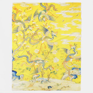 Couverture Polaire Cinq Phoenix dans Jardin chinois jaune floral
