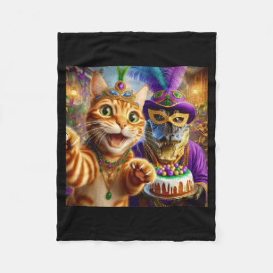 Couverture Polaire Citation drôle de Mardi Gras selfie chat alligator