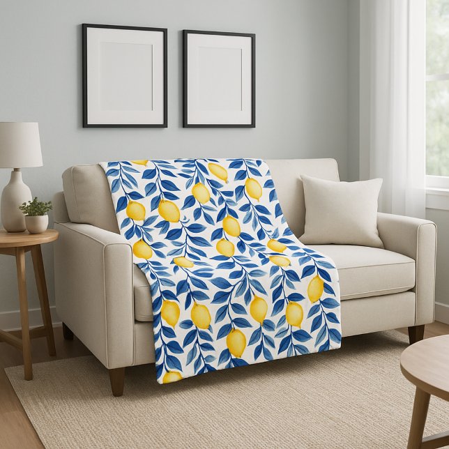 Couverture Polaire Citron à l'aquarelle bleue (Créateur téléchargé)