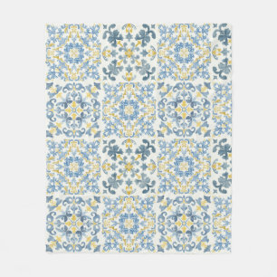 Couverture Polaire Citron en carrelage bleu italien
