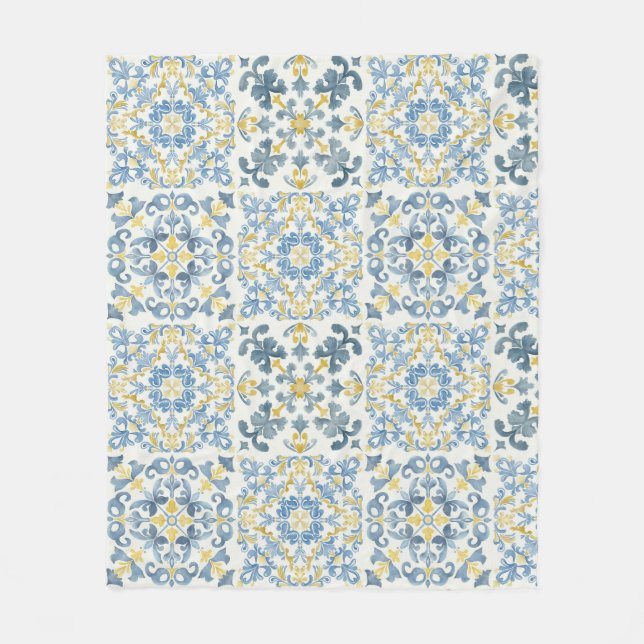 Couverture Polaire Citron en carrelage bleu italien (Devant)