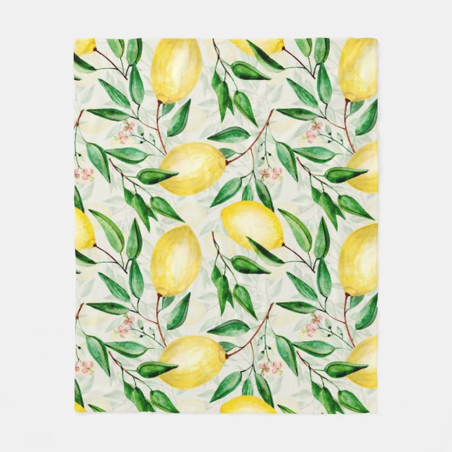 Couverture Polaire citrons aquarelle, motif de fruits sans soudure. (Devant)