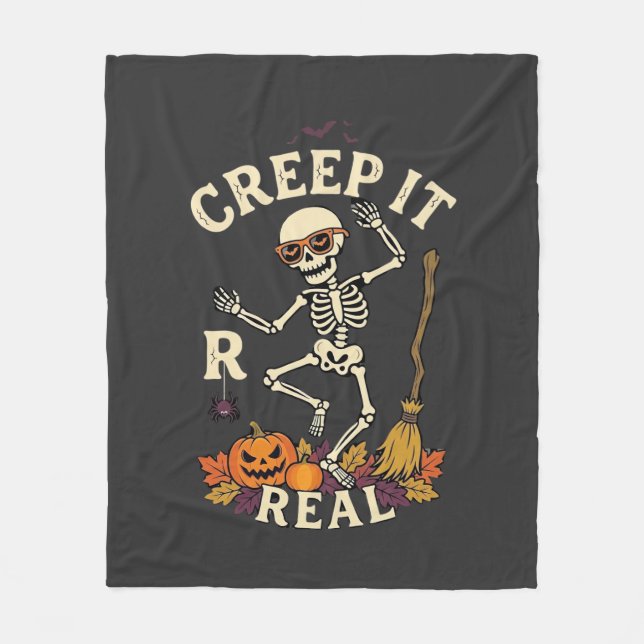Couverture Polaire Citrouille Balai de squelette dansant Creep It Rea (Devant)