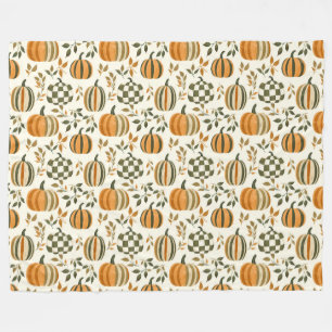 Couverture Polaire Citrouille Carreaux Automne Rayures Orange Vert