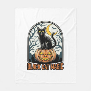 Couverture Polaire Citrouille Chat Noir Gravure Halloween Vintage_1
